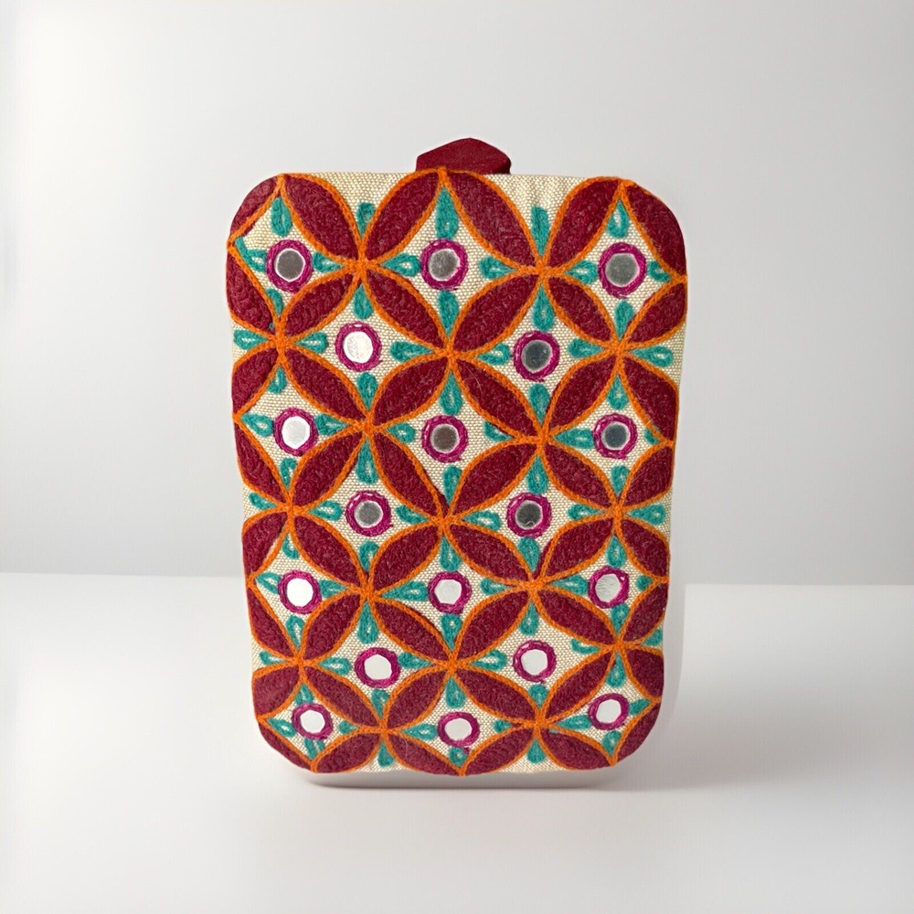 Rare‎ VNTG Banjare Indian Mirrored Textile Trinket/ Jewelry Box